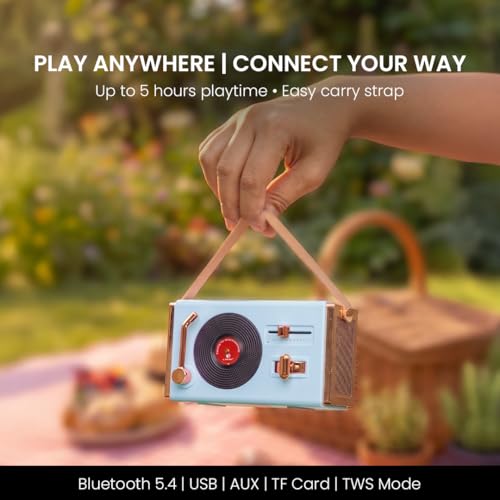 Image of Walta Elite Retro Pro Portable Bluetooth Speaker, 16W Vintage Style, TWS Mode, BT 5.4, USB /AUX /TF, Type-C Charging, 5Hrs Playtime, with Carry Strap