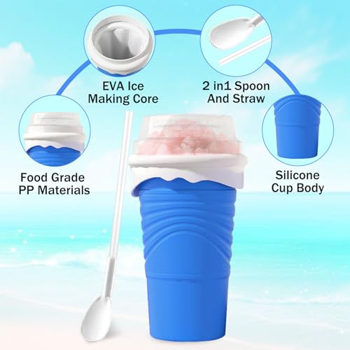 Herbst Slushy Maker Becher 500ml Silikon Squeeze Cup mit Strohhalmlöffel Slush Eis Becher DIY Ice Cup Slushy Maker Cup Smoothie Becher mit Reinigungsbürste (Blau) – Bild 4