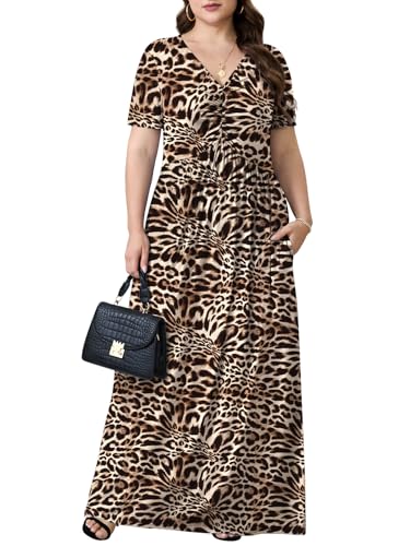 Image of PEVRL Plus Size Maxi Dresses for Women Summer Casual Short Sleeve Long Dress with Pockets 1X-5X