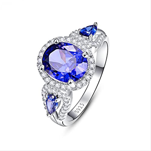 Anneau 925 saphir femme avec zircon bleu de 8*10 mm pour grand événement