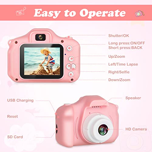 Image of Omeron (2 Years Warranty) Kids HD Camera 13MP Dual Lens Photo Video Selfie Toy Camera with Filters, Games, Rechargeable Battery, Educational Gift for Boys & Girls Age 4-15 (Pink)