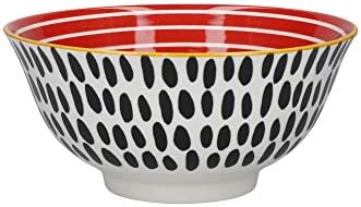KitchenCraft Patterned Cereal Bowl Set in Gift Box, 4 Ceramic Bowls Ideal for Ice Cream, Soup and More, 'Monochrome' Designs, 15cm