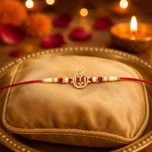 Image of Oblivion Stylish Metal Rakhi Gift Set for Raksha Bandhan with Decorative Pooja Thali, Silver-Colour Coin and Greeting Card - Multicolour 5-Piece