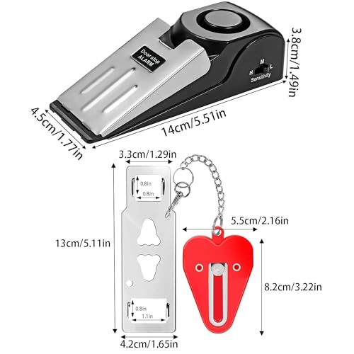 QEEYON Türstopper Alarm & Tragbares Türschloss, Alarm-Keil mit 120-dB-Alarm, Einstellbares Doppelschutz-Sicherheitstür-Kit für den persönlichen Schutz von Heimhotels und Reisen