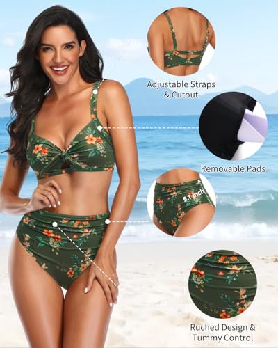 Image of Tempt Me High Waisted Tie Front Bikini Set Two Piece Tummy Control Swimsuit