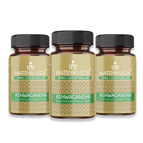 Image of Matsyaveda Ashwagandha Capsules | Supports Immunity, Stress Management & Daily Energy | Pure Ayurvedic Supplement | Pack of 3 X 60 Capsules