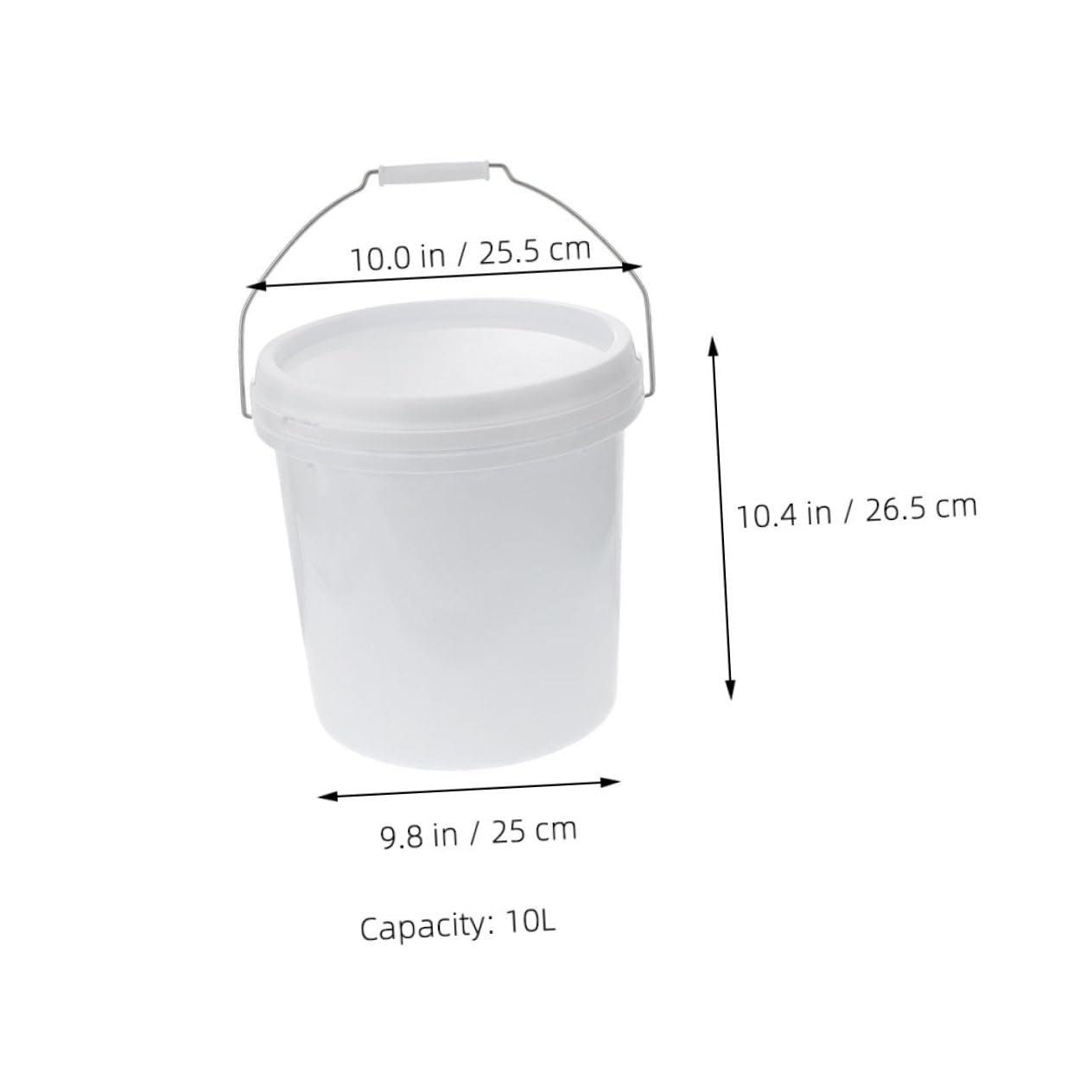 Cubo de 10 litros Tapa, Plástico Blanco Redondo, 2 Piezas | Portátil, Prevención de Fugas, Cubeta de Almacenamiento para Pintura y Pigmentos, Formato Doméstico