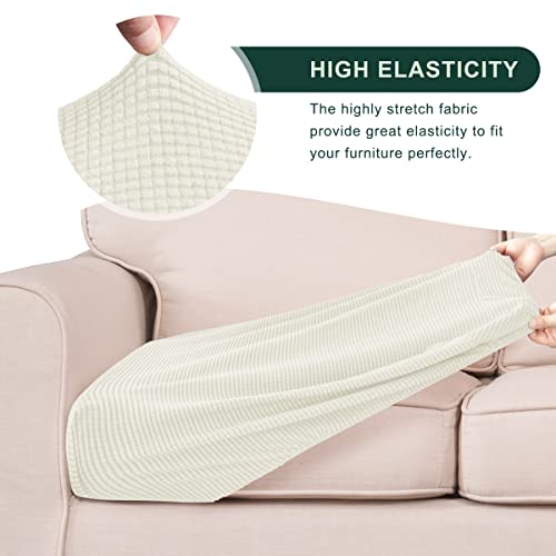 Image of CHUN YI Stretch Couch Cushion Covers Replacement, Fitted Loveseat Sofa Chair Seat Slipcovers Furniture Protector, Checks Spandex Jacquard Fabric(Small,Ivory White)