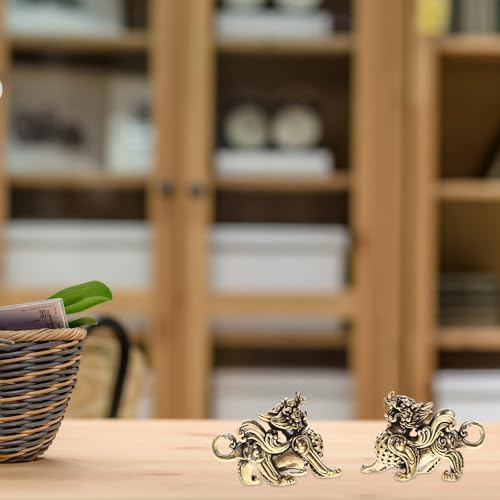 Estatuas Feng Shui de Latón Kylin 2 Piezas miniatura 2