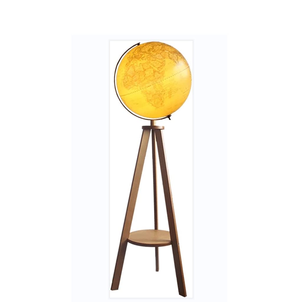 Globe, Floor Tripod with Wooden Storage Rack Stand Raised Embossed Map Globe Clear Text Marking(A)