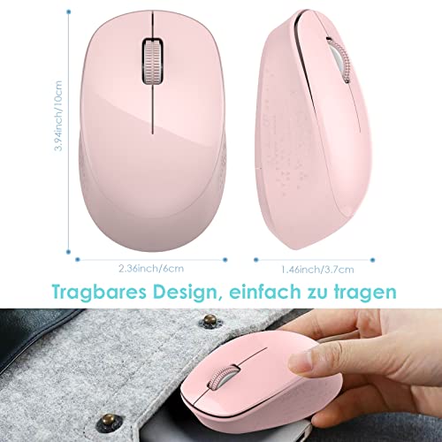 LeadsaiL Maus Kabellos, 2.4G Wireless Maus Leise mit USB Empfänger, 1600 DPI Optical Tracking, 3 Tasten Mäuse, Für Links- und Rechtshänder, Kompatibel mit PC, Mac, Laptop, Windows - Rosa – Bild 6