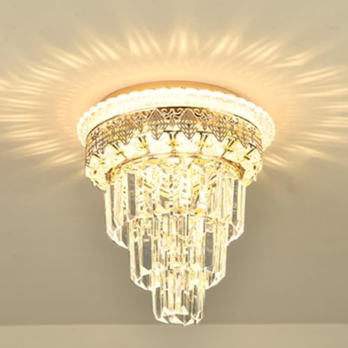 HXYSXHJUO Lámpara de Techo Tipo Mini araña de Cristal, Moderna, LED, de Montaje semiempotrado, de Metal Dorado, con 3 Modos de Color, Ideal para Dormitorio, Comedor y Sala de Estar.