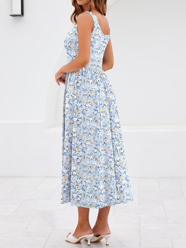 Image of YIOYOLA Womens Casual Summer Dress with Pockets | Sleeveless Square Neck Flowy A-Line Midi Sundress for Beach & Wedding Guest
