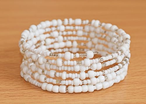 TEMBO AFRICA Set of 2 Handmade Beaded Bracelets for Women - Wrap Bracelets - Boho Jewelry Gifts - White2