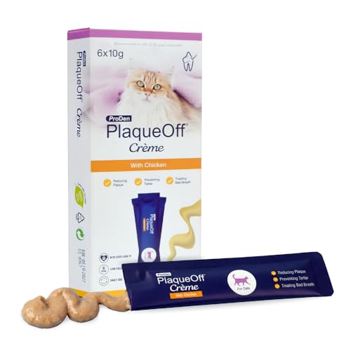 ProDen PlaqueOff Crème for Cats Clinically Proven Dental Care Helps Remove Plaque Tartar & Bad Breath - Low-Calorie Lickable Oral Care - 6 Chicken Flavour Pouches