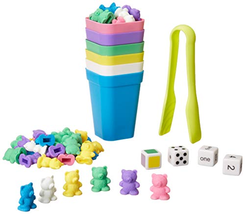 Counting Bears With Matching/Sorting Cups, 4 Dice ,Tweezers And An Activity E-Book. For Toddlers And Early Childhood Education. 71 Pc Game Set In Pastel Colors. #TOP2