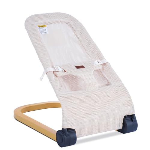 Image of Winchild Baby Bouncer,Portable Baby Bouncer Seat & Foldable with 3 Height Adjustments, Ergonomic Bouncer for Babies 0-6 Months, Wood Grain Style, Natural Vibrations, Includes Storage Bag(Mesh Beige)