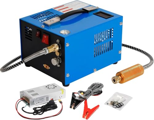PCP Air Compressor 4500Psi/30Mpa Water/Oil Free PCP Air Pump Rifle 12V Automotive DC 110V AC PCP Airgun Compressor With Power Converter Built-in Fan Suitable for Paintball (Blue)