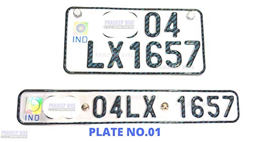 Image of Pradeep Bike|Personalized Printed Bike NumberSheet,Front&Back,Fancy,Anti Rust,Reflective, Embossed Characters with buyer's Vehicle Number on Aluminium Plate | for Bike (Pre Hole, White)