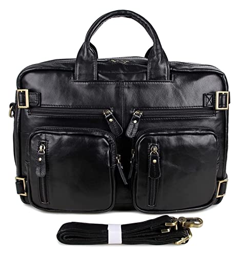 Leather 17inch Laptop Backpack Briefcase Big Capacity Shoulder Bag Tote Satchel Messenger Bag