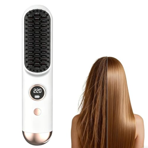 Cepillo alisador de pelo inalámbrico portátil mini beige miniatura 1