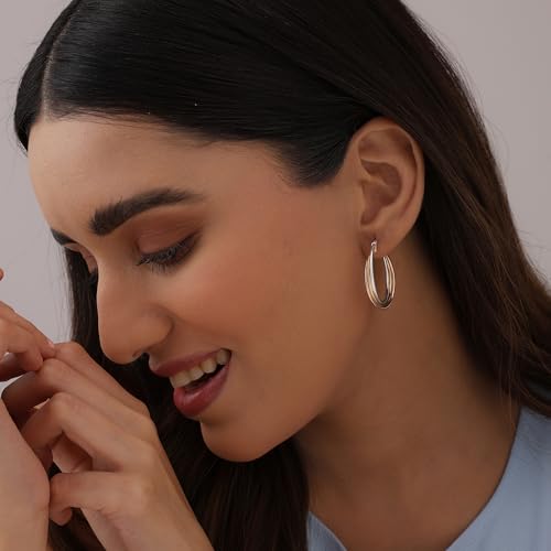 Image of TRUESILVER ACPL 925 Sterling Silver Hoop Earrings for Women | BIS Hallmarked Two-Tone & Three-Tone Intertwined Hoop Earrings | Oval & Round Lightweight Jewelry