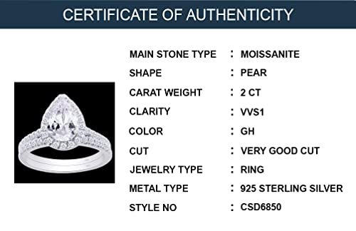 Wishrocks 2Ct 925 Sterling Silver White Gold Plated Wedding Band Teardrop Bridal Ring Set Halo Lab Created Moissanite Diamond Solitaire Promise Engagement Ring For Women (Color-G-H, Clarity-Vvs1) #TOP5