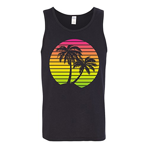 UGP Campus Apparel Palm Trees Sunset - Summer Vacation Tropical Beach Tank Top - 2X-Large - Black