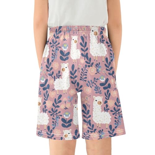 ALAZA Llama Alpaca Leaf Flower Pajama Shorts Sleep Shorts Pant Lounge Pajama Bottoms Elastic Waist with Pockets2