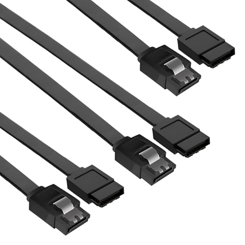 Xatgiouy 3 Pack SATA III 6Gbps Cable, Straight Data Cable, Data Cable for HDD SSD CD Driver Writer with Locking Latch, 0.5M Length Cables Compatible with SATA I II III Devices (Black)
