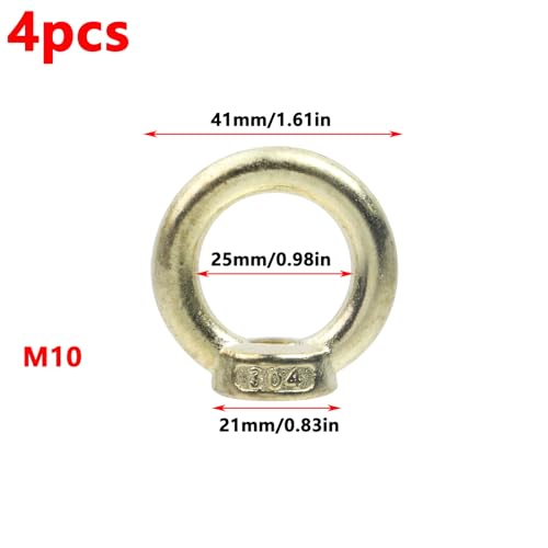 Image of Antrader M10 Metric Ring Shape Lifting Eye Nut,304 Stainless Steel M10 Ring Eye Bolts Threaded Nuts,Gold,4Pcs