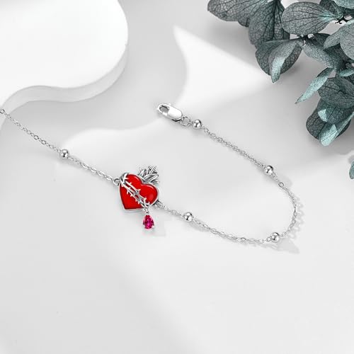 YAFEINI Sacred Heart Bracelet Sterling Silver Sacred Heart of Jesus Bracelet Catholic Jewelry Gifts for Women - Image 5