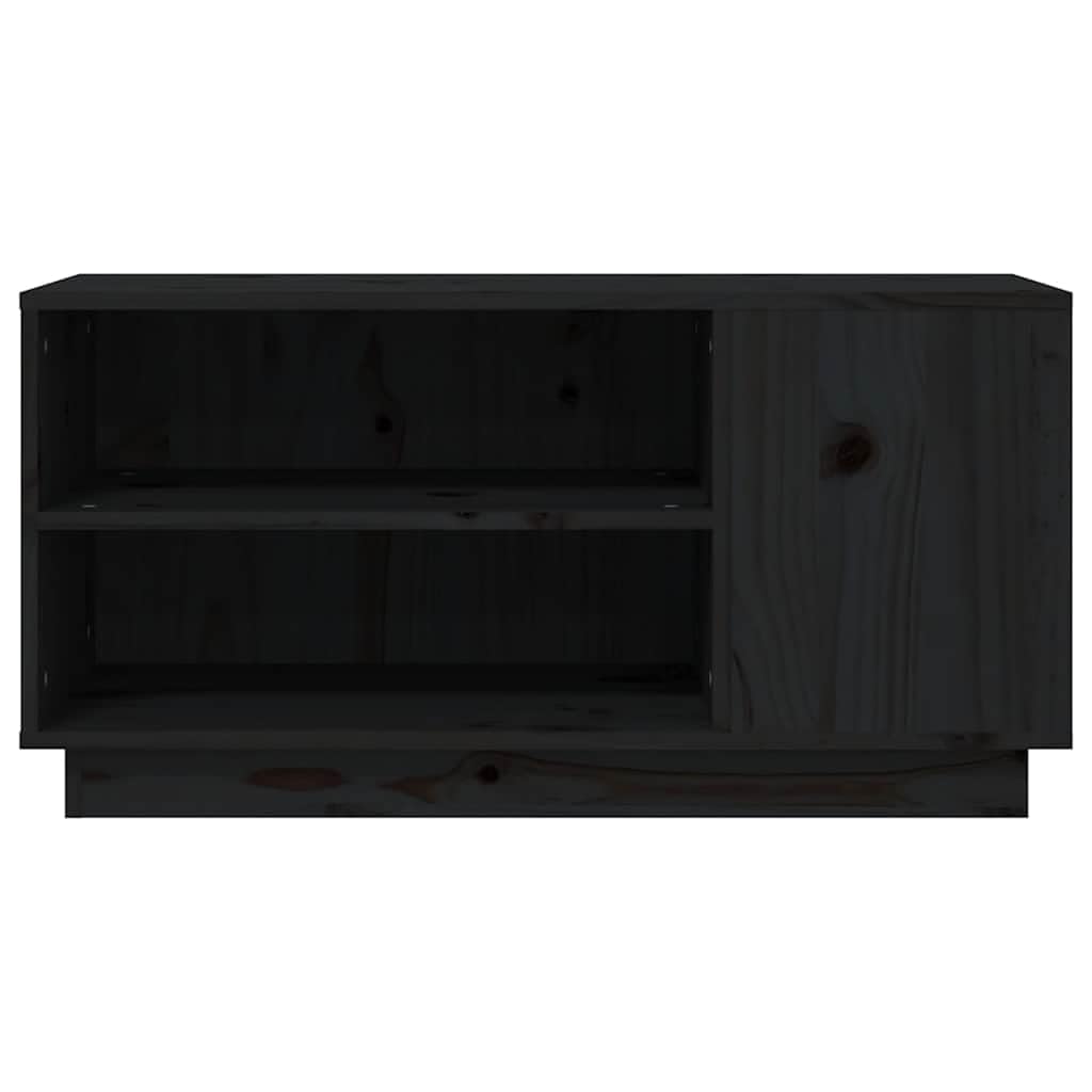 Mobile Porta TV Nero 80x35x40,5 cm in Legno Massello di Pino | Pratico mobiletto per soggiorno con ripiani aperti per console e decoder, design moderno e salvaspazio.