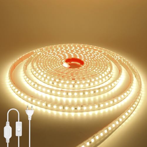 HEGEHE Striscia LED 220V [10M, Bianco Naturale 4000-4500K], con impostazione ON/OFF, 120LEDs/m Striscia LED impermeabile IP65 flessibile e tagliabile CRI90+, illuminazione decorativa per casa e negozi