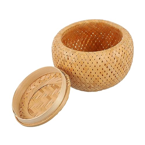 GRIRIW Storage Tank Basket with Lid Woven Baskets Tabletop Storage Basket Tabletop Snack Basket Woven Storage Basket Rattan Storage Basket Tea Storage Holder Straw Fruit Khaki