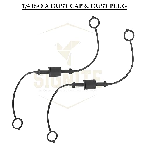 Image of 1 /4 ISO A Hydraulic Hose Caps and Plugs Air Coupler Cover Male Dust Cap & Female Plug Cover, Quick Disconnects Air Hose Cover Port Plug Fittings with Retention Ring Keeps Cap Attached to Hose (Black)