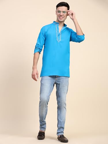 Image of SKAVIJ Men's Cotton Embroidered Kurta Shirt - Long Sleeve Traditional Indian Tunic for Casual