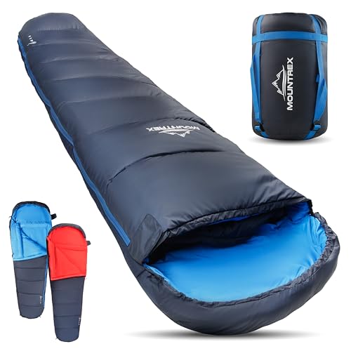 MOUNTREX Schlafsack -10°C / +10°C - Warm & Leicht (1.5 kg) – 3-4 Jahreszeiten Outdoor Mumienschlafsack - Camping, Reise, Erwachsene - Kompaktes Packmaß (36x20cm) - Koppelbar
