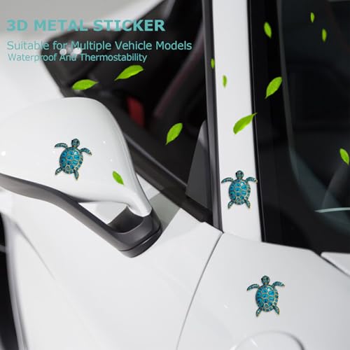 Image of ORIESSE Car Decals 3pcs Sea Turtle Stickers 3D Metal Emblem Badge Women Car Decor Mini Blue Turtle Ocean Beach Themed Decorations Car Charm