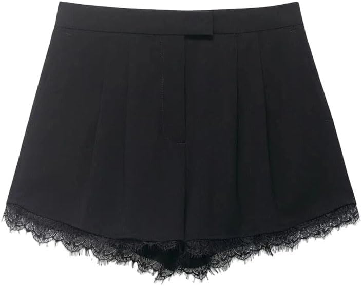 Women's Shorts Suit Lace Stitching Solid Lapel Long Sleeve Short Waist Zipper Casual Slim Shorts