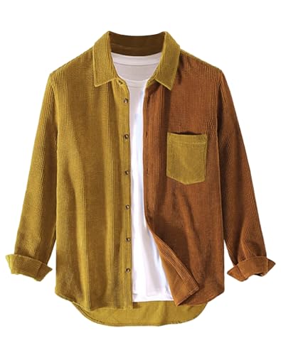 Image of Lucrosun Men's Regular Fit Corduroy Shirt Color Block Button Up Shacket Jacket