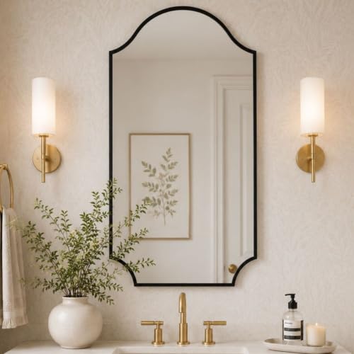 Image of TEHOME Scalloped Black 24x40'' Bathroom Vanity Mirror, Matt Black Decorative Bathroom Mirror