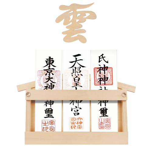 TAKOIKE 神棚 [神棚&神棚 雲セット] 神棚 壁掛け 菊の釘3本 神棚 壁掛け 穴開けない 菊座付き お札立て モダン お札立て 置き型 壁掛け 兼用 簡易神棚 穴開けない お札 立て 雲板付き 御札立て 取り付け簡単 白松