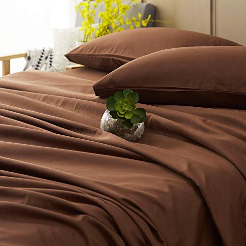 Image of SONORO KATE Bed Sheet Set Super Soft Microfiber 1800 Series Luxury Egyptian Sheets 18-Inch Deep Pocket Wrinkle and Hypoallergenic-3 Piece(Twin Brown)