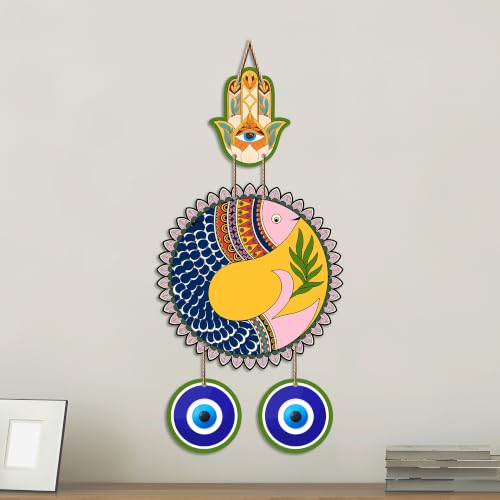Image of Artvibes Yin Yang Fish Evil Eye Wall Hanging for Home Decor | Feng Shui Balance Harmony Wall Art with Nazar Battu Protection for Entrance Living Room Office Positive Energy (WH 85148N)