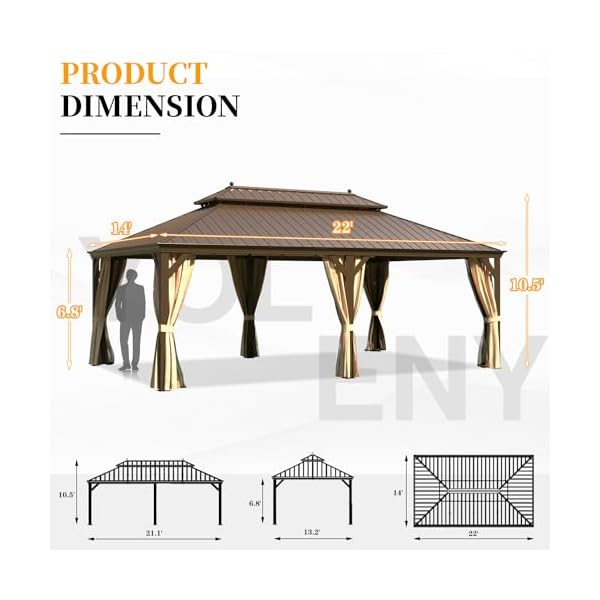   YOLENY-14x22-Gazebo-Hardtop-Gazebo-with-Galvanized-Steel-Double-Roof-Pergolas-Aluminum-Frame-Netting-and-Curtains-Included-Metal-Outdoor-Gazebos-for-Garden-Lawns