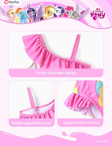 Image of My Litle Pony One Piece Swimsuit Pony Print Off-Shoulder Ruffle Summer Swimwear Beach Pool Kids, Pink, 2‑9 Years