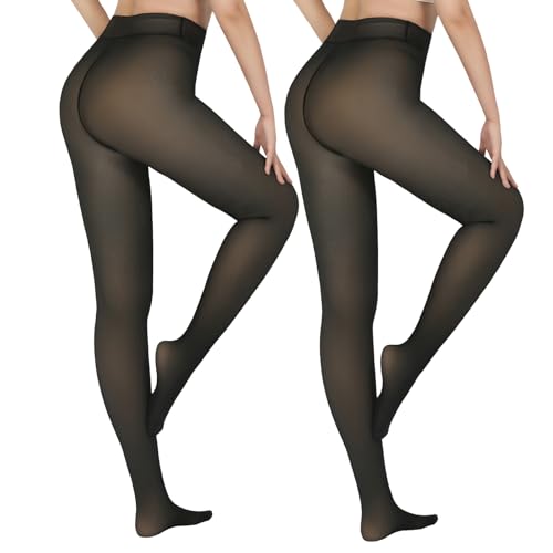 Image of X-CHENG 2 Pairs Fleece Lined Tights Women-Thermal Pantyhose leggings Women,Fake Translucent Skin Colored Tights for Winter