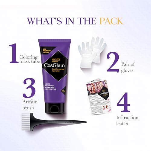 Image of Cosglam Semi Permanent Hair Color #62 Midnight Violet (120g) | No Ammonia, No Peroxide | Vegan Non-Oxidative Hair Dye for Women & Men | Conditioner Enriched Glossy Finish