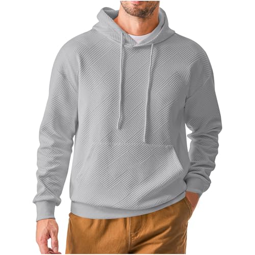 Men's Hooded Sweatshirts Long Sleeve Loose Casual Sweatshirt Waffle Knit Pullover Hoodies with Kanga Pocket